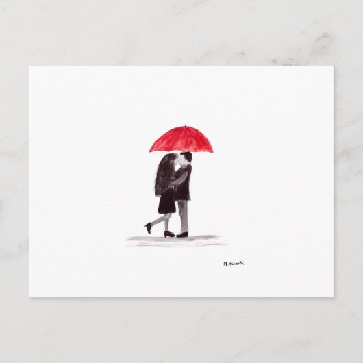 Liefde koppel met rode paraplu briefkaart (Voorkant)