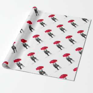 Liefde koppel met rode paraplu cadeaupapier