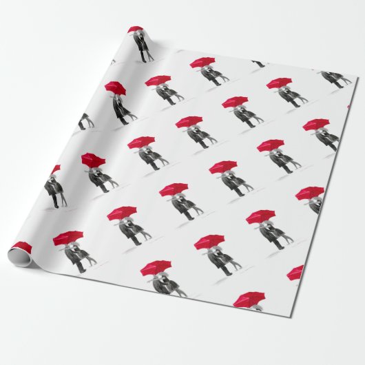 Liefde koppel met rode paraplu cadeaupapier (Uitgerold)