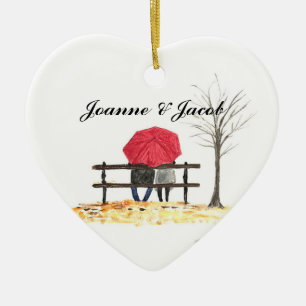 Liefde koppel met rood paraplu-ornament keramisch ornament