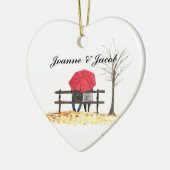 Liefde koppel met rood paraplu-ornament keramisch ornament (Links)