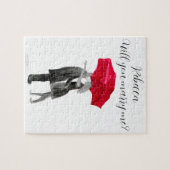 Liefde-koppel rode paraplu-Waterverf-Valentijnsdag Legpuzzel (Horizontaal)