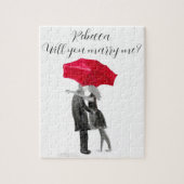 Liefde-koppel rode paraplu-Waterverf-Valentijnsdag Legpuzzel (Verticaal)
