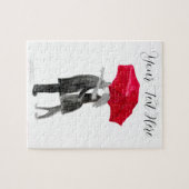 Liefde-koppel rode paraplu-Waterverf-Valentijnsdag Legpuzzel (Horizontaal)