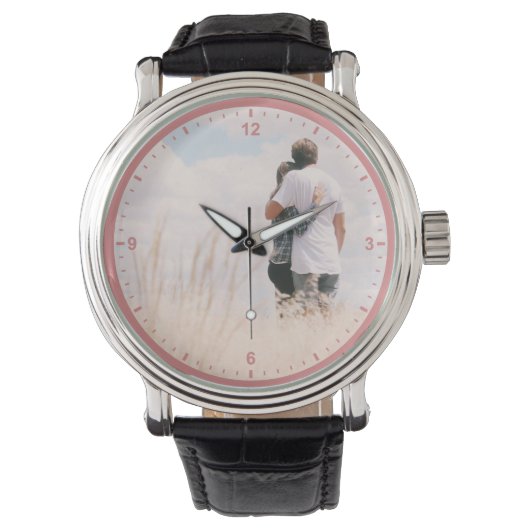 Liefde Koppels Fotosjabloon Roos Roze Gekleurd Sch Horloge (Voorkant)
