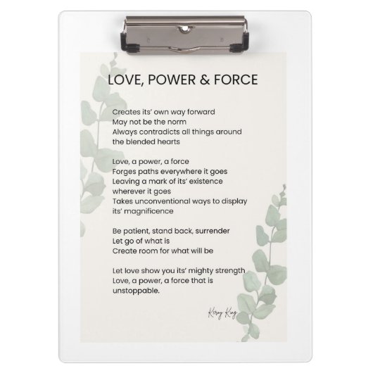 Liefde, kracht, kracht Gedicht Klembord (Voorkant)