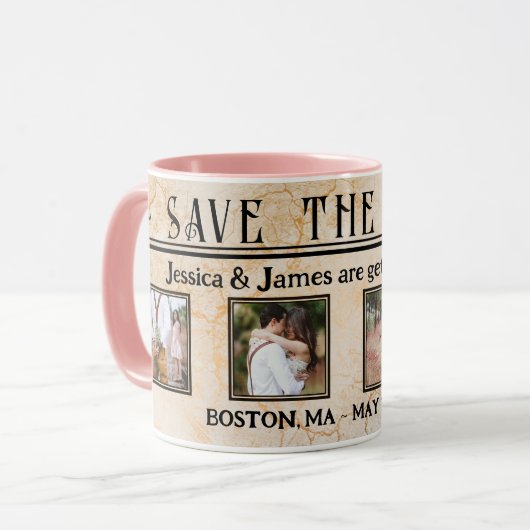  Liefde Krantenfoto Save the Date Mok (Voorkant links)