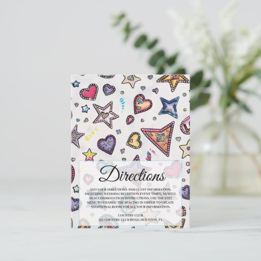 Liefde & Kristal Huwelijks Richtingen Insteekkaart Kaart (Staand voorkant)