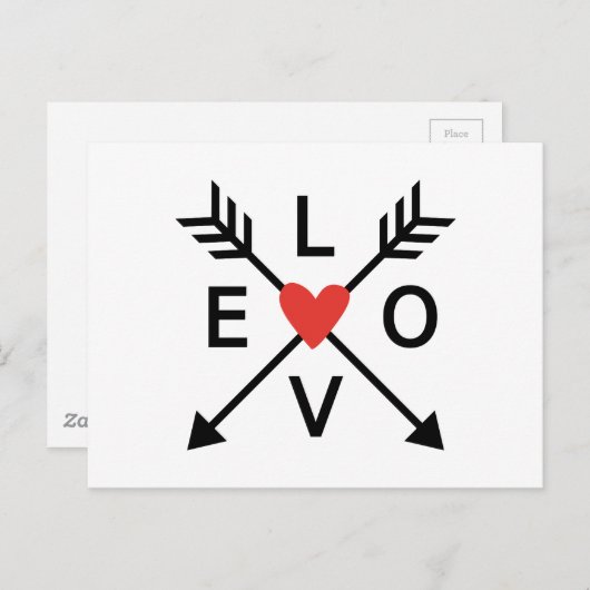 Liefde, kruiste pijlen met rood hart briefkaart (Voorkant / Achterkant)