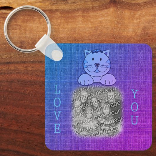 Liefde! Kute Blue Cat Your Photo Sleutelhanger (Voorkant)
