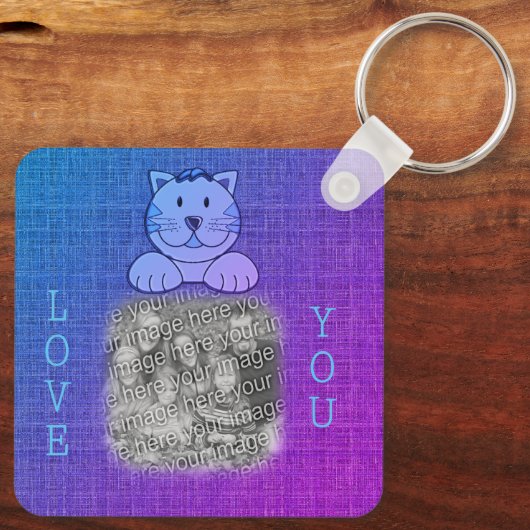 Liefde! Kute Blue Cat Your Photo Sleutelhanger (Achterkant)