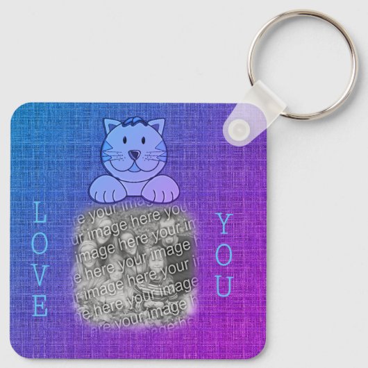 Liefde! Kute Blue Cat Your Photo Sleutelhanger (Achterkant)