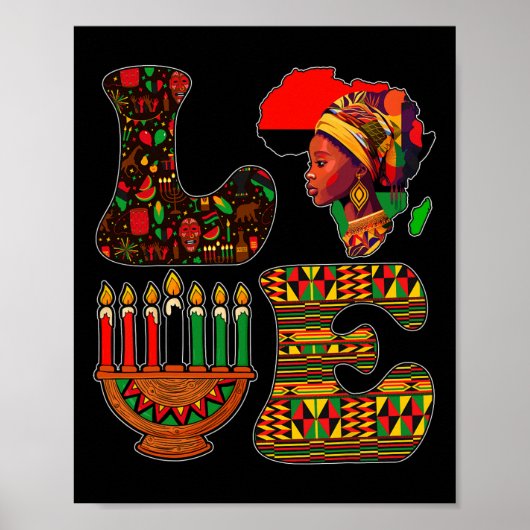 Liefde Kwanzaa Kinara Principes Kaarsen Pan Afrika Poster (Voorkant)