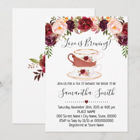 Liefde kweekt thee doucheuitnodiging feestdagenkaart (Voorkant / Achterkant)