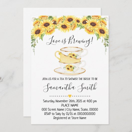 Liefde kweekt thee zonnebloemen doucheuitnodiging feestdagenkaart (Voorkant / Achterkant)