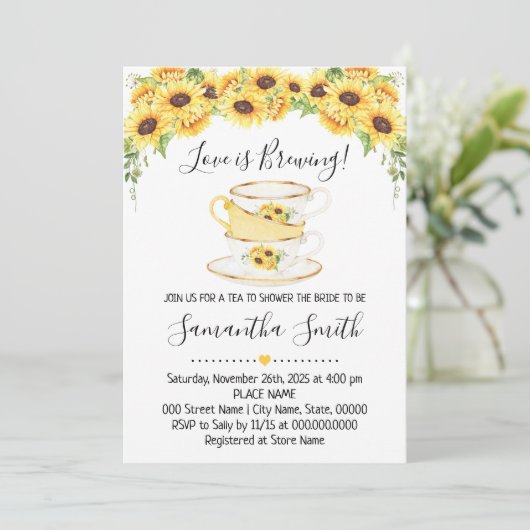 Liefde kweekt thee zonnebloemen doucheuitnodiging feestdagenkaart (Staand voorkant)