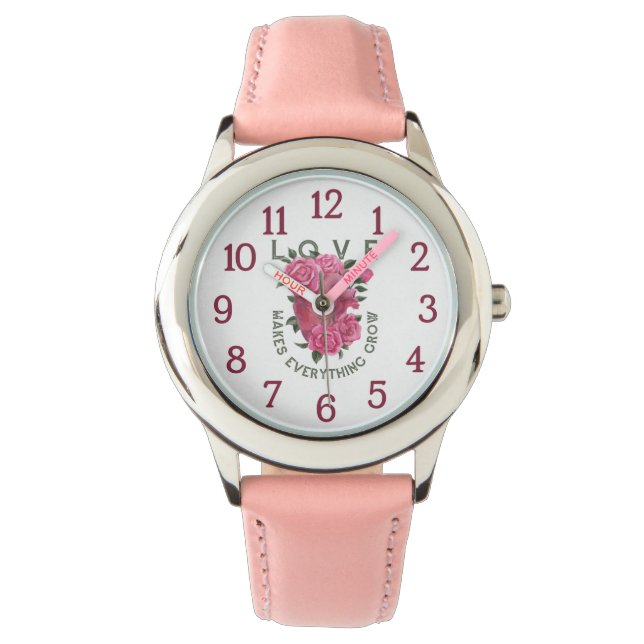 Liefde laat alles groeien – Bloemhart Horloge (Voorkant)