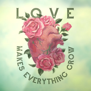 Liefde laat alles groeien – Bloemhart Raamsticker