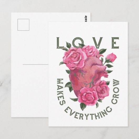Liefde laat alles groeien – Romantische Bloemenkun Briefkaart (Voorkant / Achterkant)