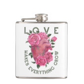 Liefde laat alles groeien – Romantische Bloemenkun Heupfles (Voorkant)