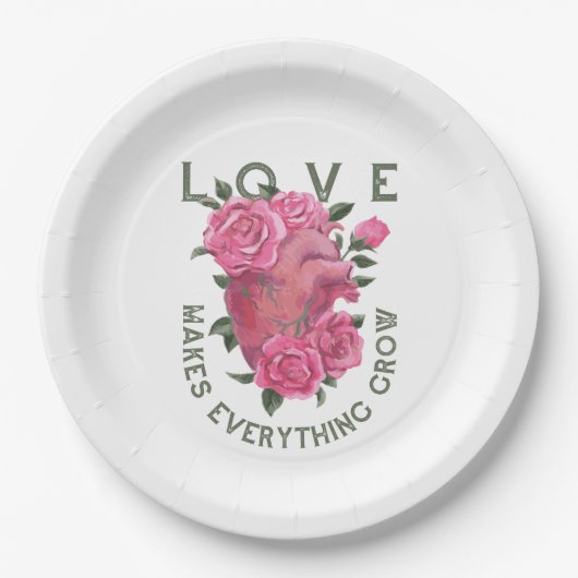 Liefde laat alles groeien – Romantische Bloemenkun Papieren Bordje (Voorkant)