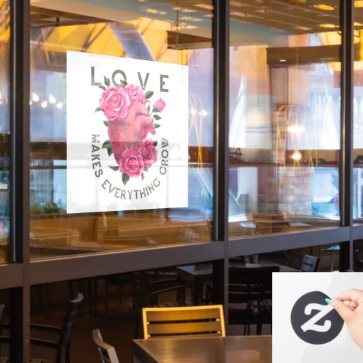 Liefde laat alles groeien – Romantische Bloemenkun Raamsticker (Restaurant Raam)