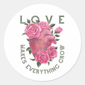 Liefde laat alles groeien – Romantische Bloemenkun Ronde Sticker (Voorkant)