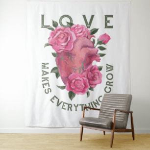 Liefde laat alles groeien – Romantische Bloemenkun Wandkleed