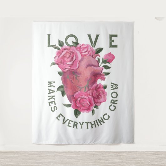 Liefde laat alles groeien – Romantische Bloemenkun Wandkleed (Voorkant)