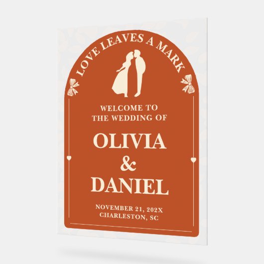 Liefde laat een teken achter | Herfst Foliage Wedd Acryl Bord (Hoek)