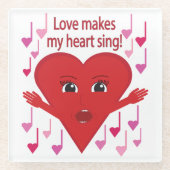 "Liefde laat mijn hart zingen!" Zingend Hart Glazen Onderzetter (Voorkant)
