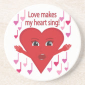 "Liefde laat mijn hart zingen!" Zingend Hart Zandsteen Onderzetter (Voorkant)