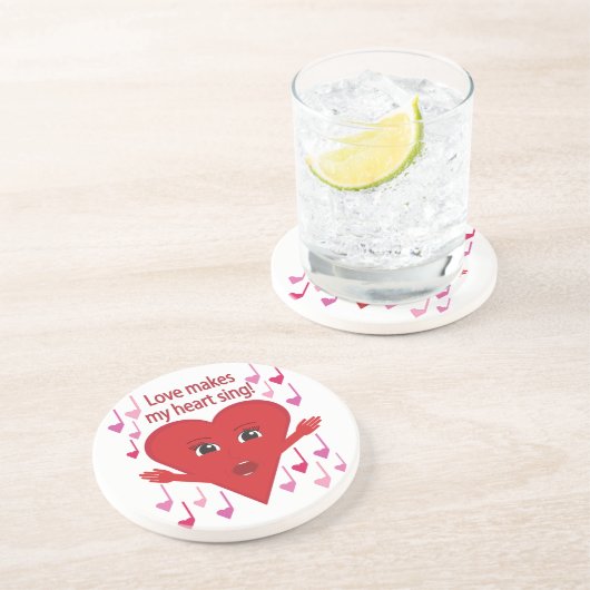 "Liefde laat mijn hart zingen!" Zingend Hart Zandsteen Onderzetter (Zijkant)