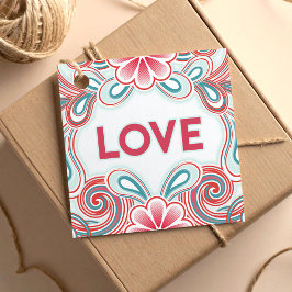 Liefde label met roze en groene bloemen en zirlen