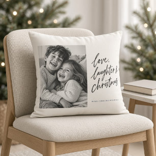 Liefde Lach Kerst Zwart Schrift Foto Kussen