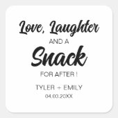 Liefde lachen en een snack voor na bruiloft vierkante sticker (Voorkant)