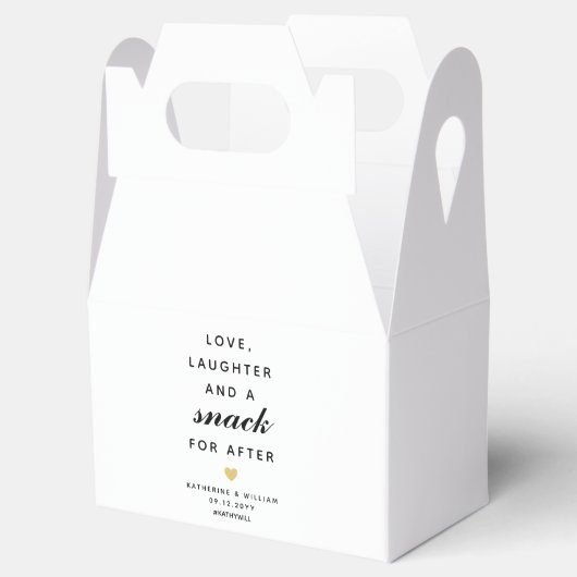 Liefde, lachen en een snack voor na het huwelijk bedankdoosjes (Geopend)