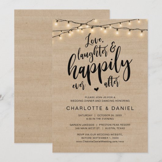 Liefde, Lachen en Gelukkig Ever Na, Bruiloft Kaart (Voorkant / Achterkant)