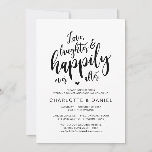 Liefde, Lachen en Gelukkig Ever Na, Bruiloft Kaart (Voorkant)