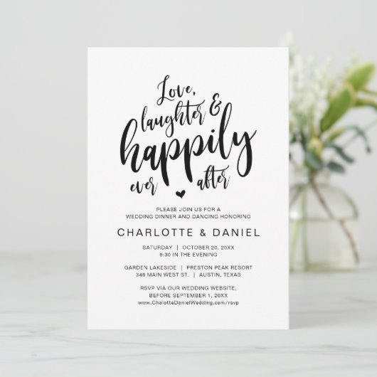 Liefde, Lachen en Gelukkig Ever Na, Bruiloft Kaart (Staand voorkant)