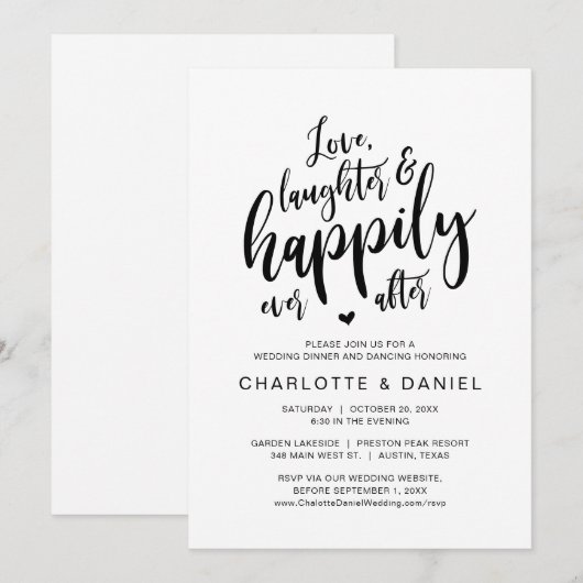 Liefde, Lachen en Gelukkig Ever Na, Bruiloft Kaart (Voorkant / Achterkant)