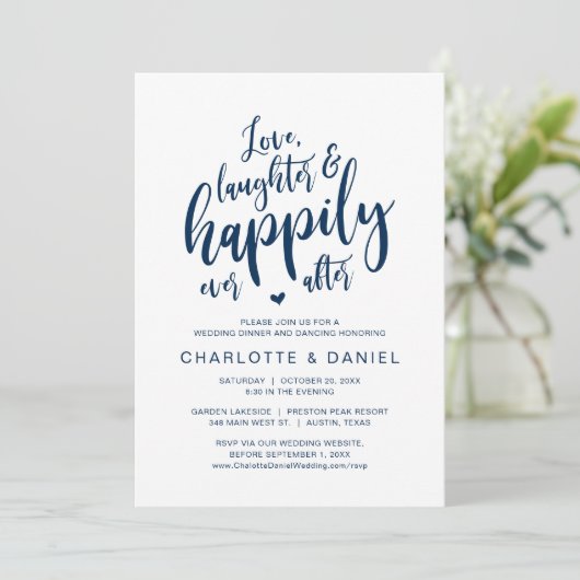 Liefde, Lachen en Gelukkig Ever Na, Bruiloft Kaart (Staand voorkant)