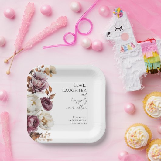 Liefde, lachen, en gelukkig ooit na bruiloft papieren bordje (Feest)