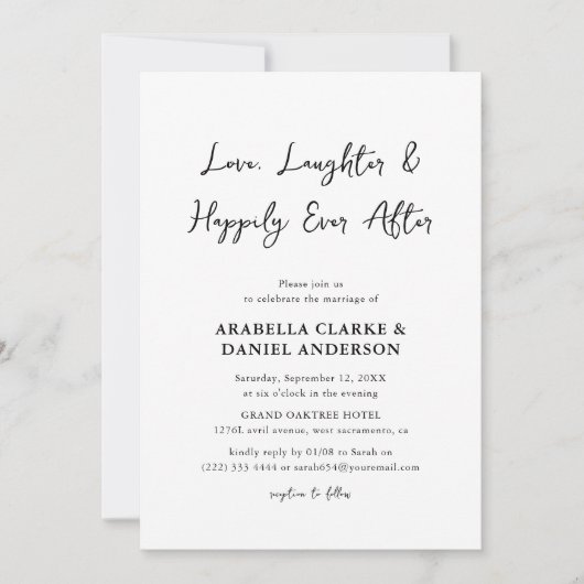 Liefde, lachen en gelukkig ooit na het huwelijk kaart (Voorkant)