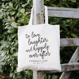 Liefde, lachen en gelukkig ooit na het huwelijk. tote bag