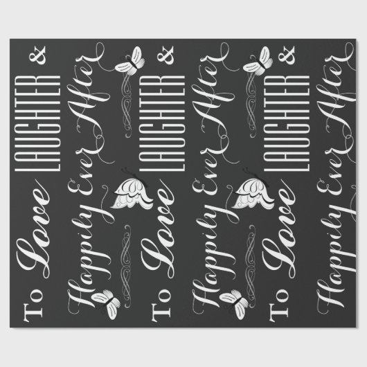 'Liefde, lachen en gelukkig ook na' bruiloft Cadeaupapier (Vlak)