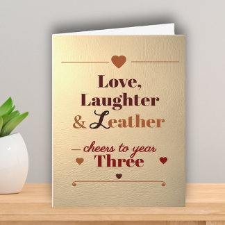 Liefde, Lachen en Leer 3e huwelijksverjaardag Kaart