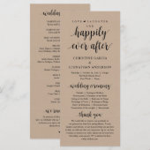 Liefde lachen, gelukkig ooit daarna, Wedding Cerem Programmakaart (Voorkant / Achterkant)