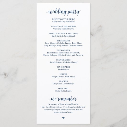 Liefde lachen, gelukkig ooit daarna, Wedding Cerem Programmakaart (Achterkant)