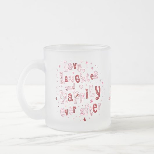 Liefde Lachen Gelukkig Ooit Gepersonaliseerde Brui Matglas Koffiemok (Links)